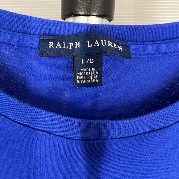 Ralph Lauren Blue Label Blue TShirt Pink Logo Sz M/L - Picture 5 of 6